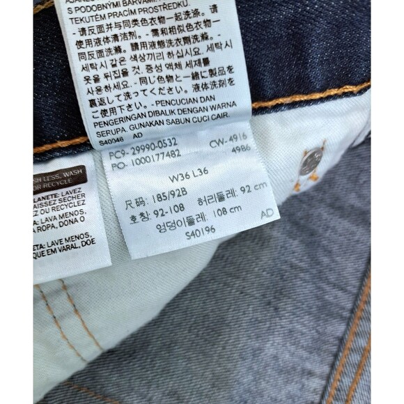 Levis 504 Jeans Men's 36x36 Dark Blue Wash Distressed Denim Pants Straight - Picture 4 of 11